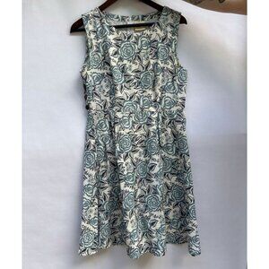 Mata Traders Dress, Sleeveless, Off-White with Blue Floral, Medium, 100% Cotton